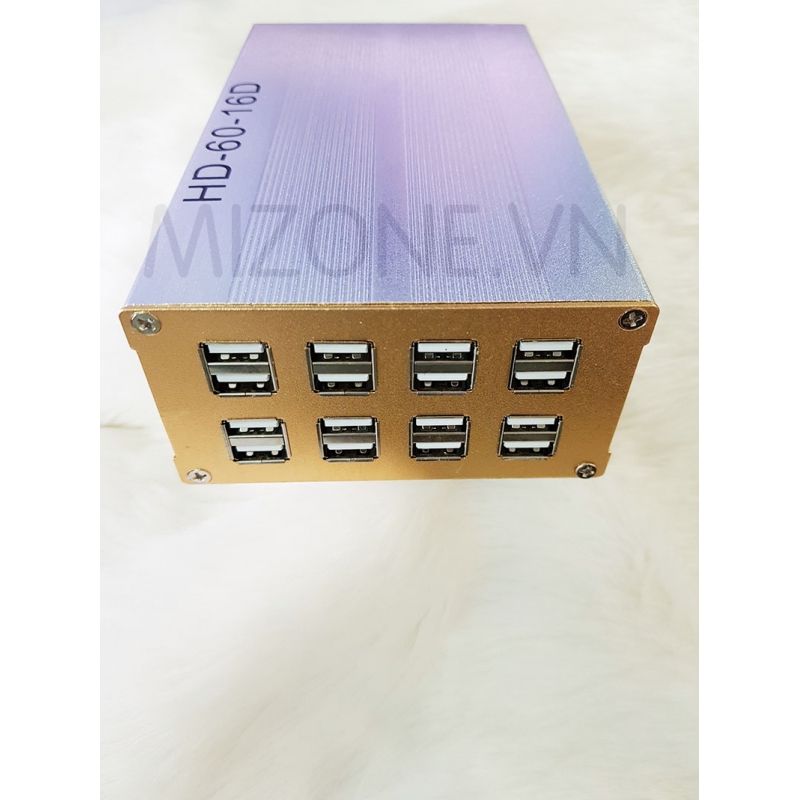 Bộ sạc USB 16 cổng nhôm nguyên khối(Có quạt tản nhiệt)